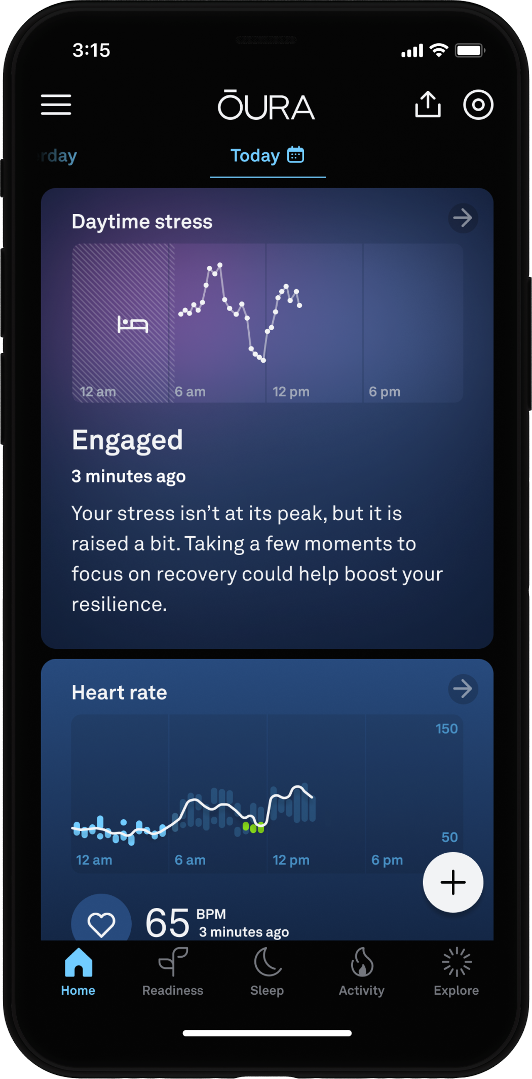 Oura Stress Feature UI Screenshot: Engaged