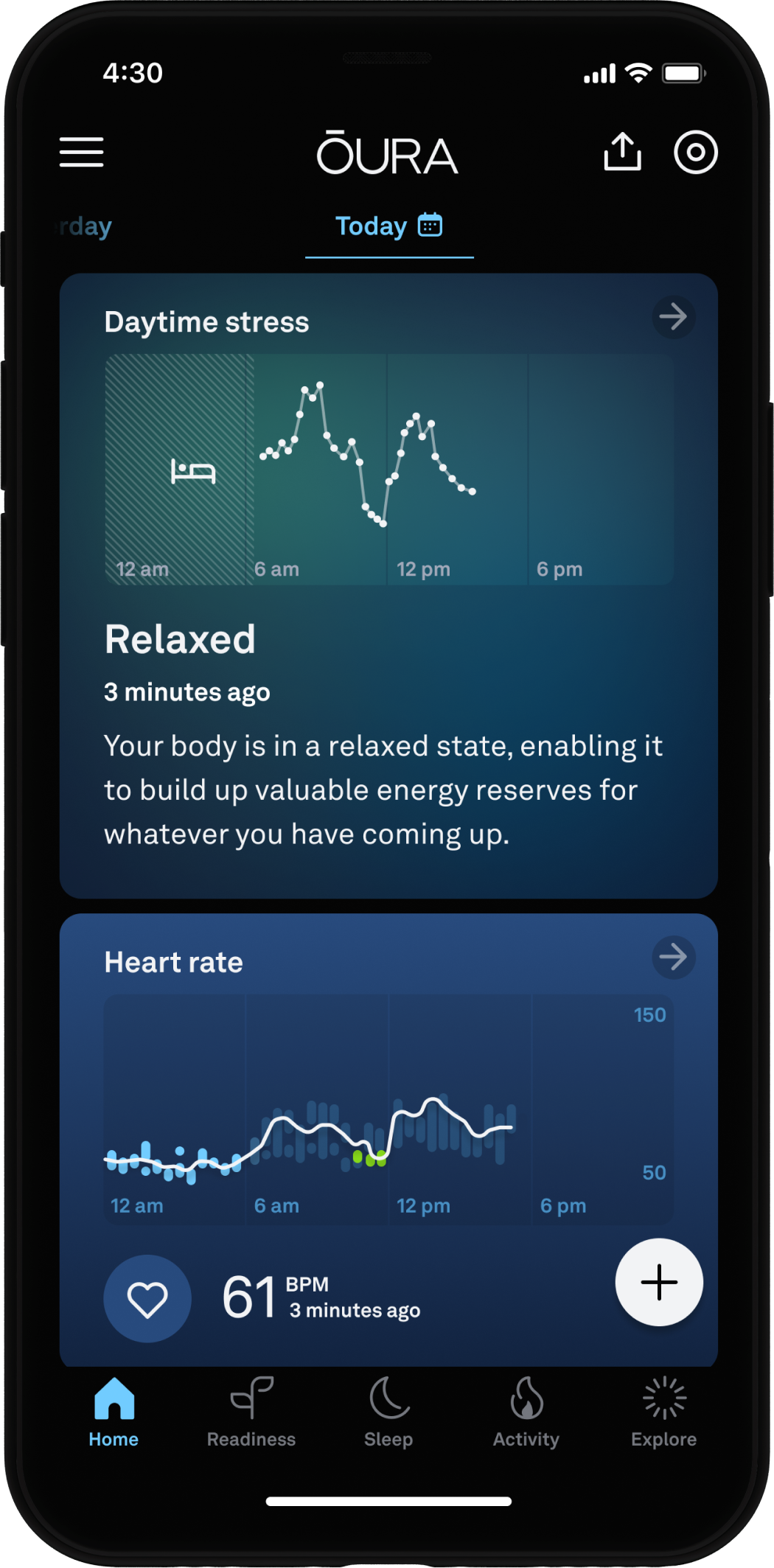 Oura Stress Feature UI Screenshot: Relaxed