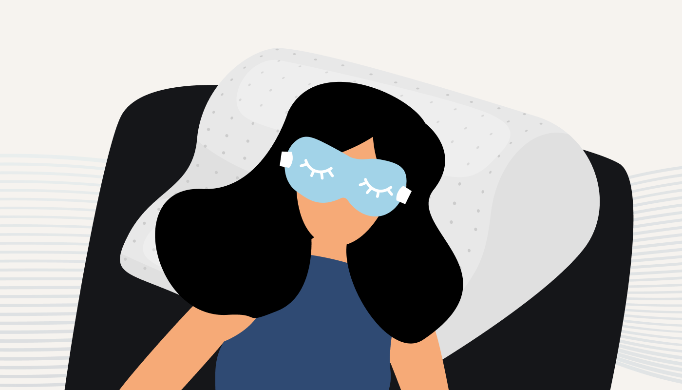 Woman lying in bed with eye mask: Best sleeping position for neck pain