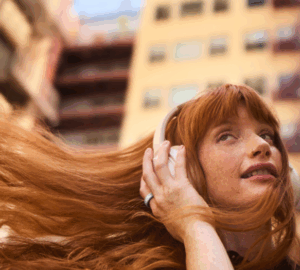 Woman with red hair wearing Oura Ring