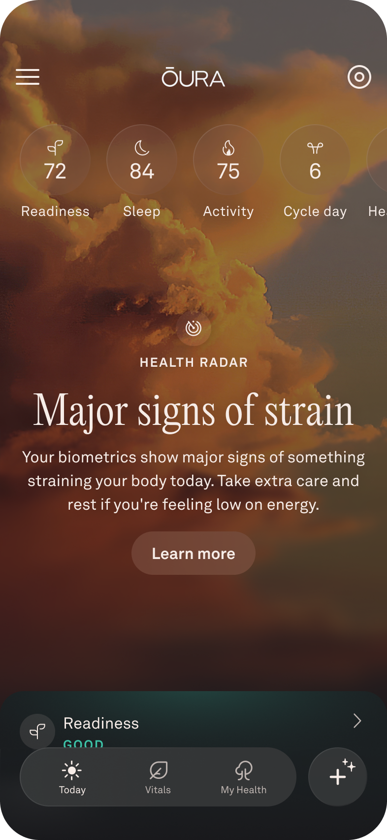 Symptom Radar showing Major Signs of Strain
